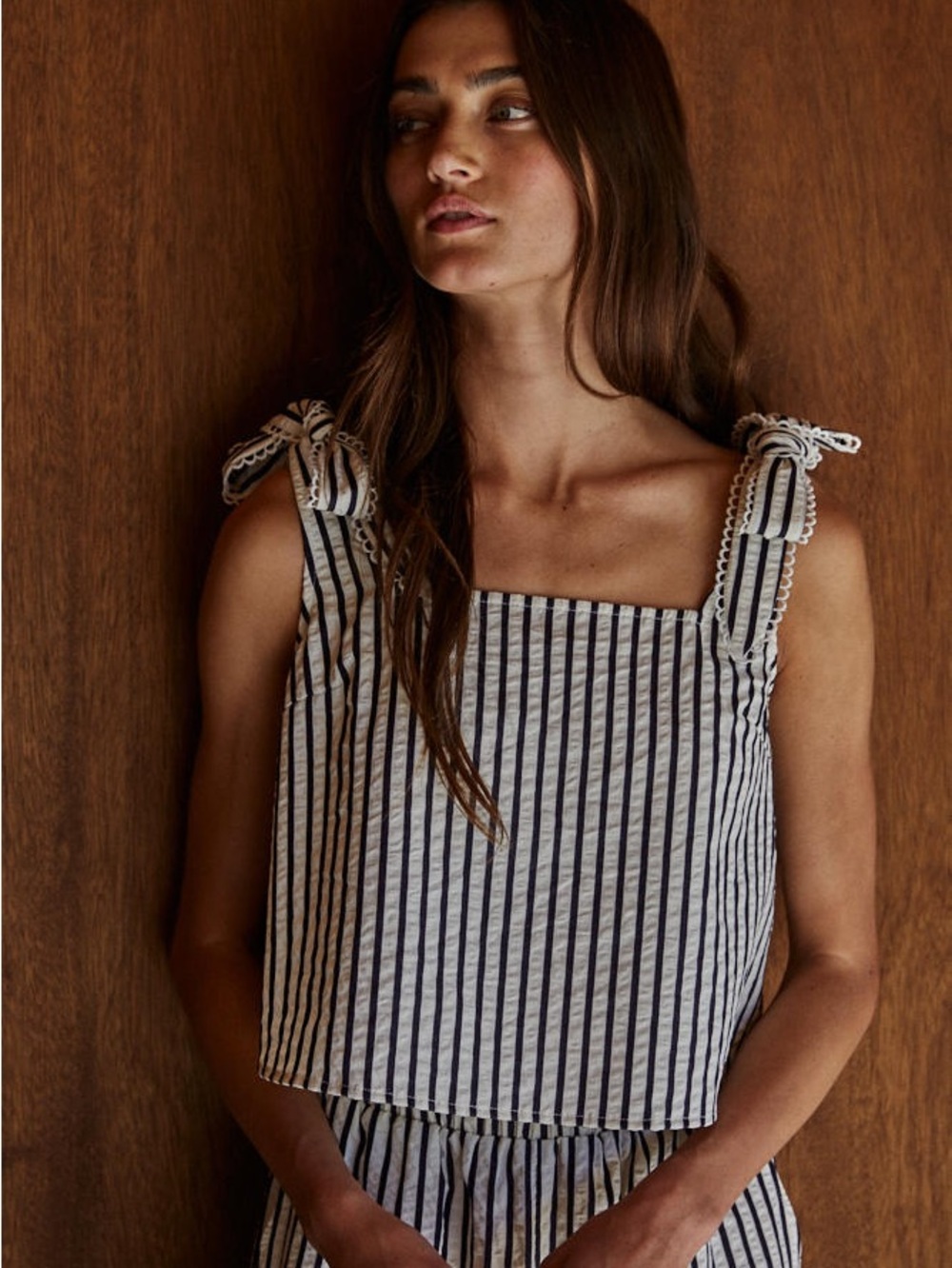 By Together Striped Tie Shoulder Crop Tank Top Size S